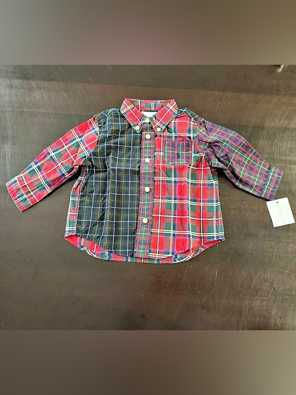 Ralph Lauren Plaid Button Down Shirt in Red & Navy Baby 6M NWT